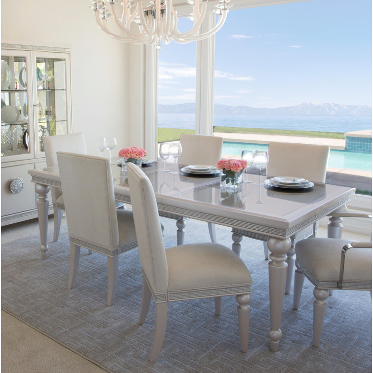 Ivory Extendable Glass Top Dining Table with Wood Accents