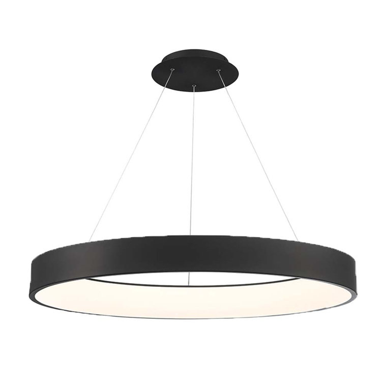 Modern Black Aluminum LED Drum Pendant with Frosted Diffuser