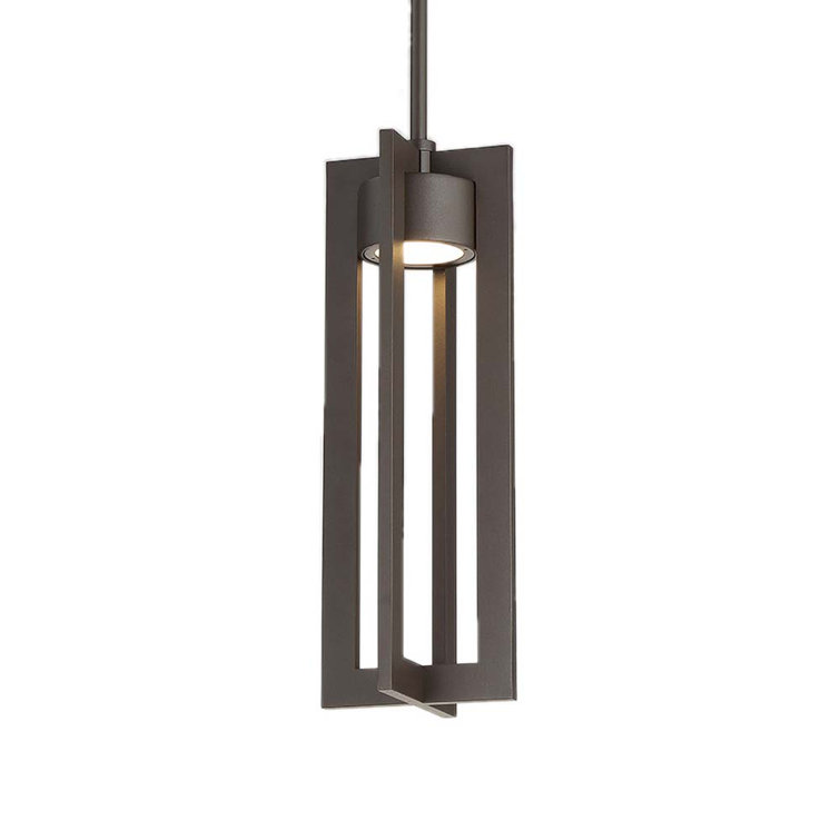 Mid-Century Modern Bronze LED Outdoor Pendant with White Glass