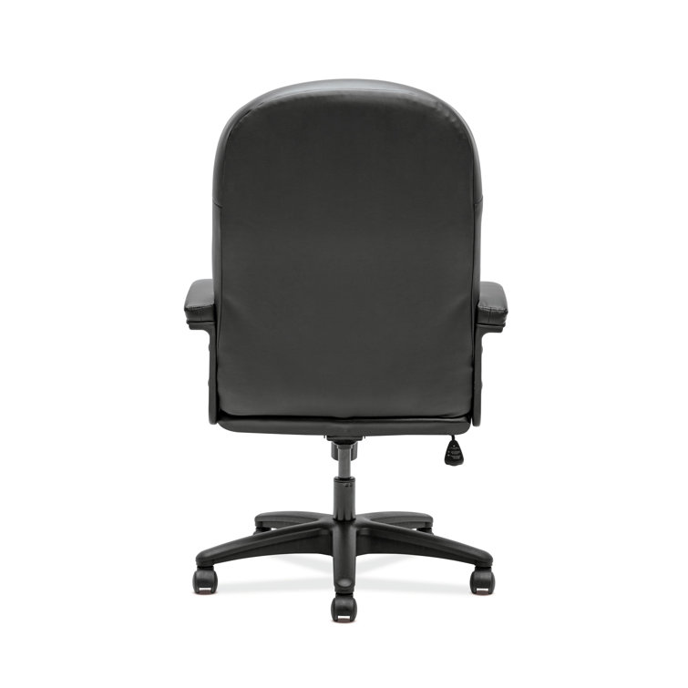High-Back Executive Swivel Chair with Fixed Arms in Black Leather