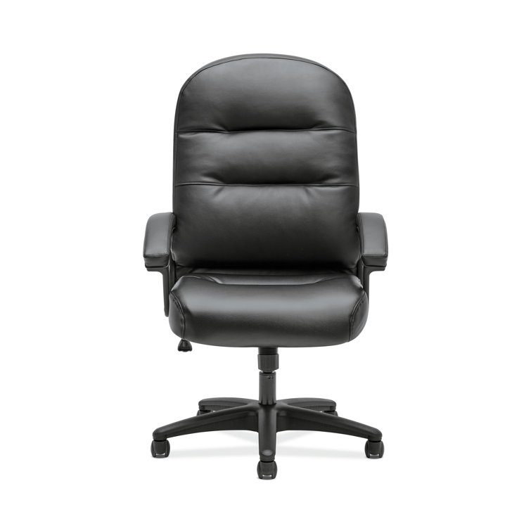 High-Back Executive Swivel Chair with Fixed Arms in Black Leather