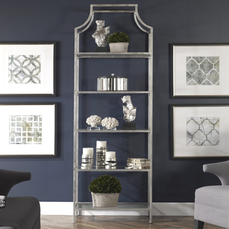Aurelie Transitional Silver Metal and Glass 5-Shelf Etagere