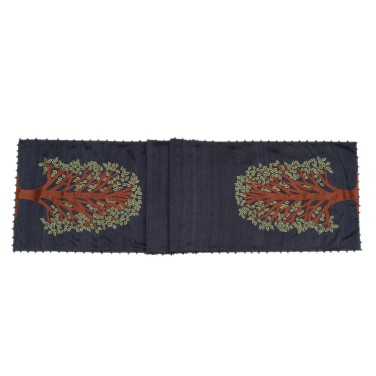 Navy Silk Embroidered Handcrafted Table Runner