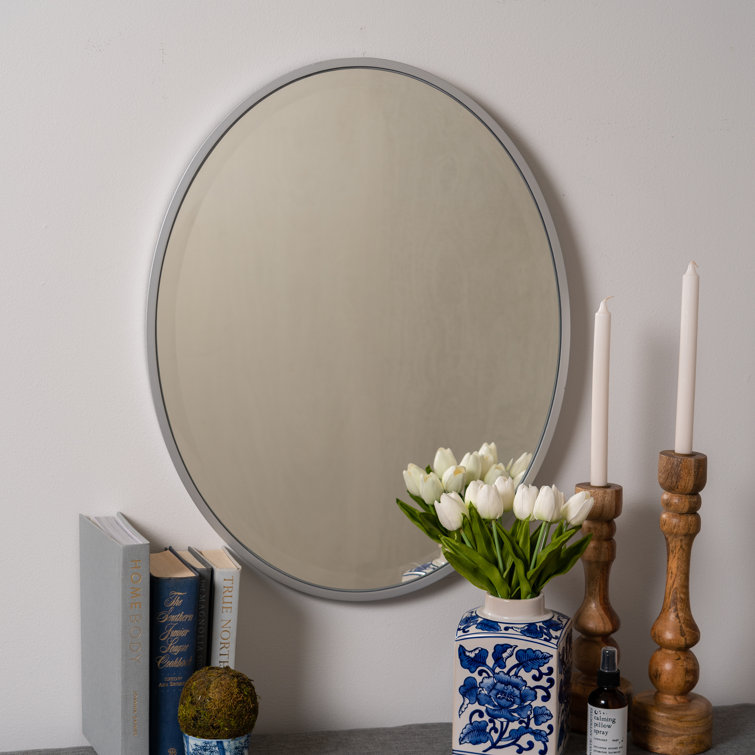 Mocha Oval Wood Wall Mirror with Silver Accents