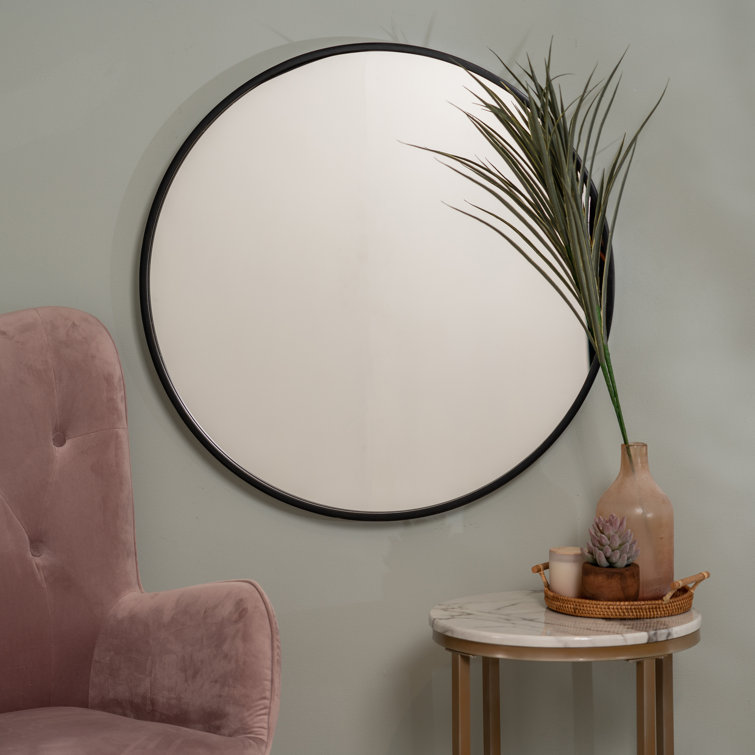 Luna 30" Round Black Matte Wood Wall Mirror
