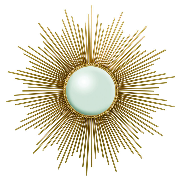 Antique Brass Sunburst Round Wood Mirror 39"