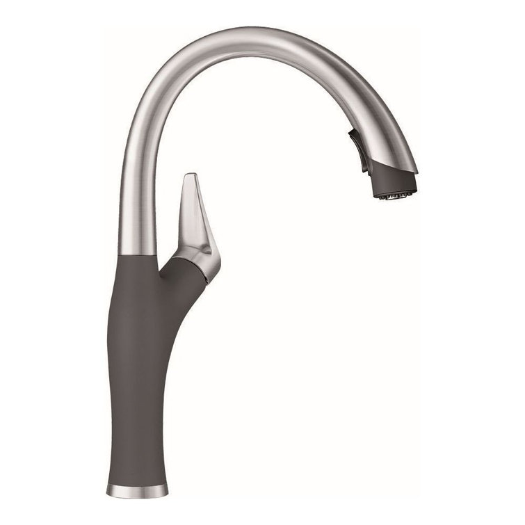 Stainless Steel and Gray Pull-Down Spray Kitchen Faucet