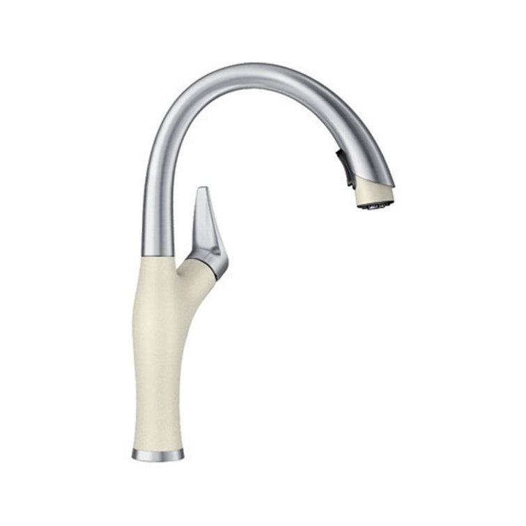 Stainless Steel and Gray Pull-Down Spray Kitchen Faucet