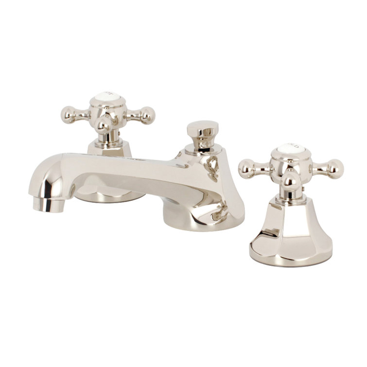 Polished Nickel Widespread Bathroom Faucet with Cross Handles