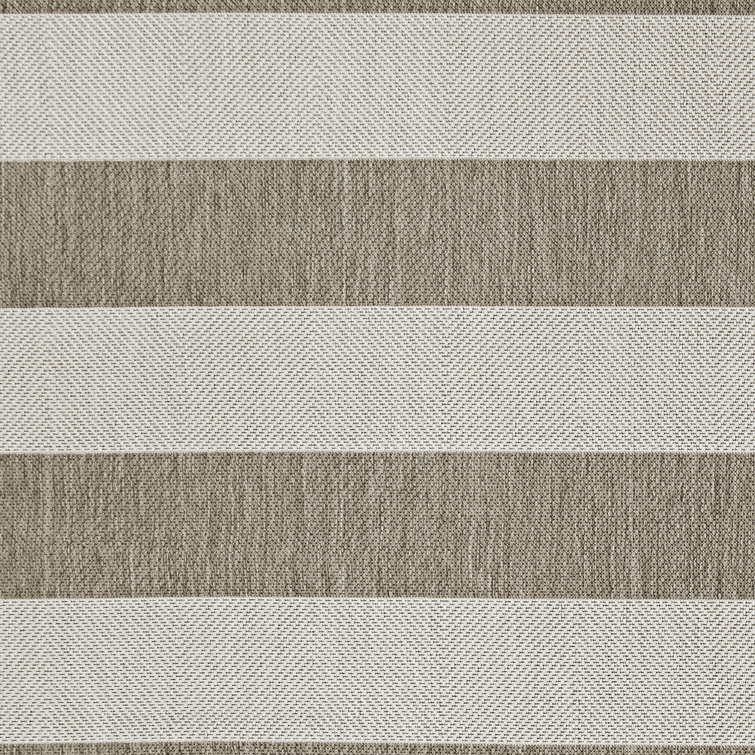 Tan and Ivory Striped Flatweave Indoor Outdoor Rug
