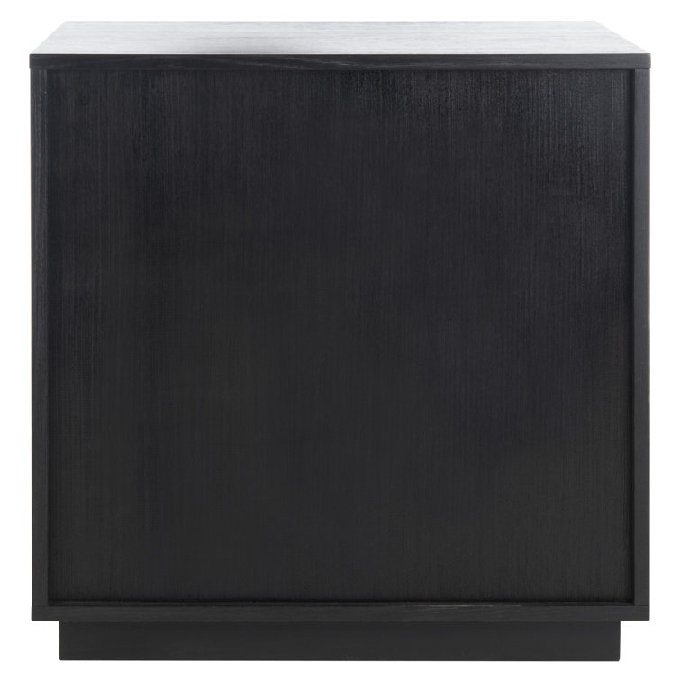 Black Geometric 2-Drawer Solid Wood Nightstand