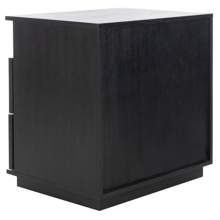Black Geometric 2-Drawer Solid Wood Nightstand