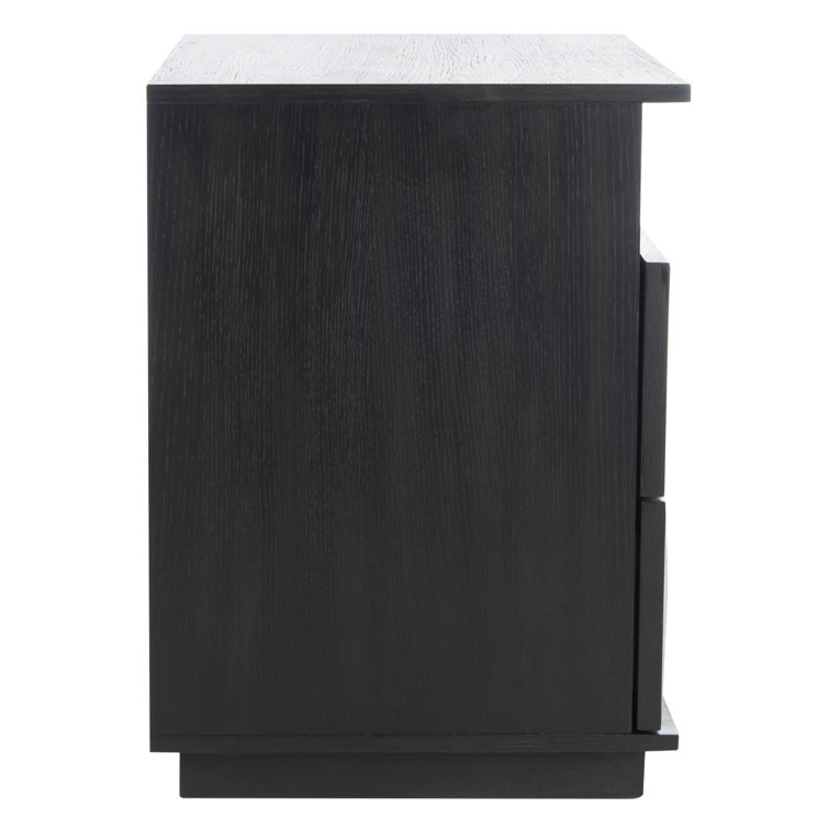 Black Geometric 2-Drawer Solid Wood Nightstand
