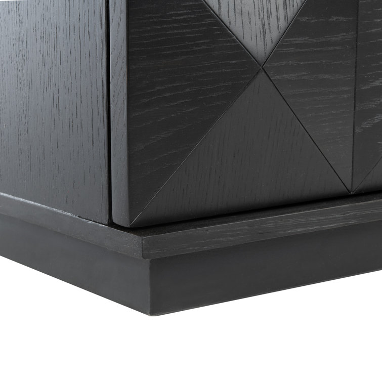 Black Geometric 2-Drawer Solid Wood Nightstand