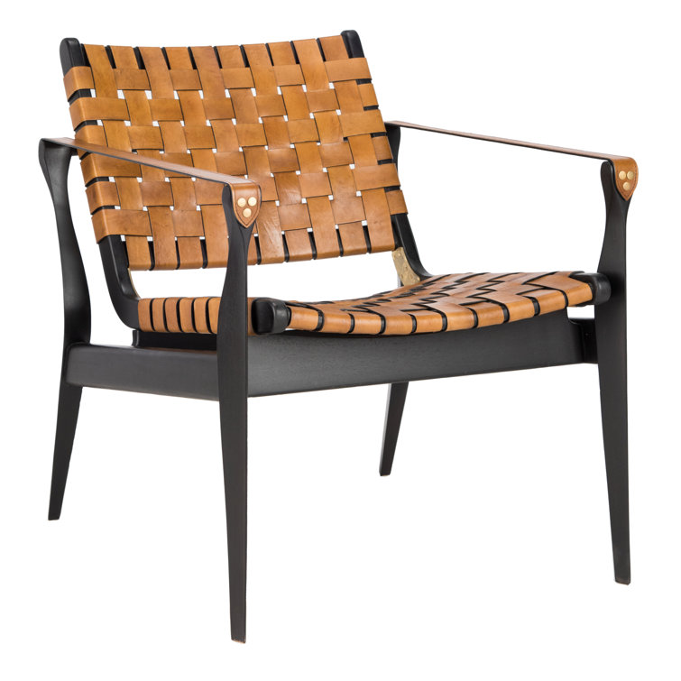 Light Brown Mahogany and Leather Safari Armchair