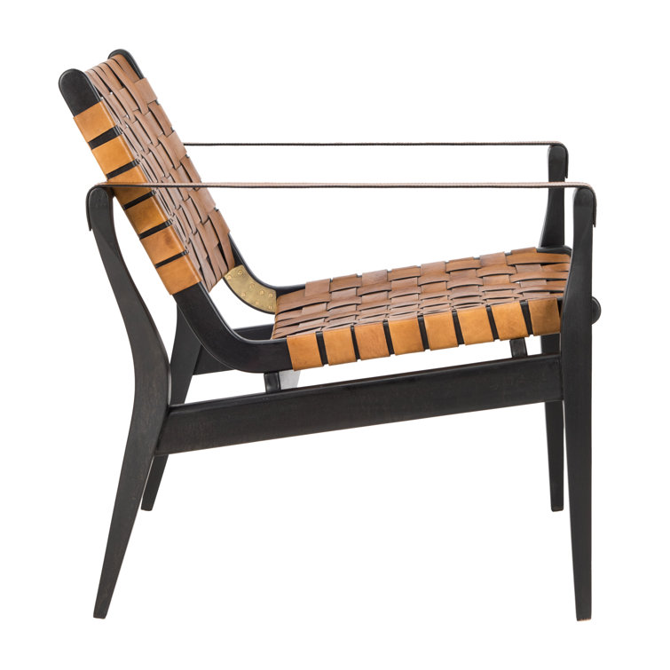 Light Brown Mahogany and Leather Safari Armchair