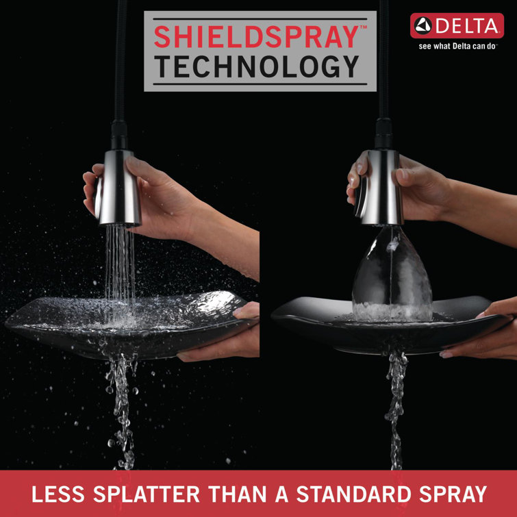 SpotShield Stainless Single Handle Pull Down Kitchen Faucet with Soap Dispenser