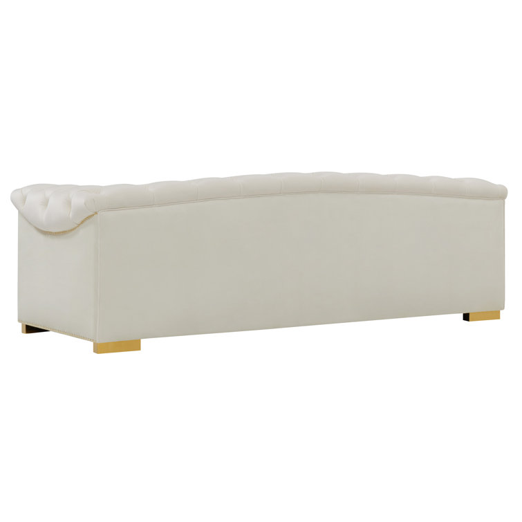 Farah Cream Velvet 92.1'' Tufted Sofa with Gold Nailhead Trim