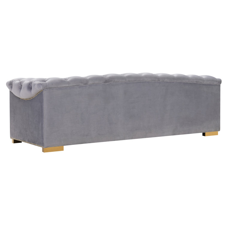 Farah 92'' Gray Velvet Tufted Sofa with Nailhead Trim