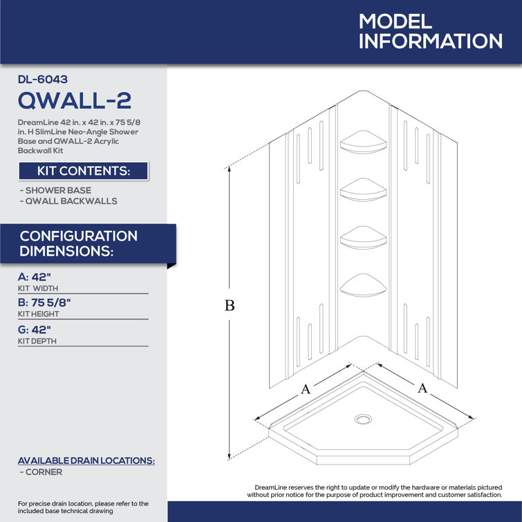 White Acrylic Corner Neo-Angle Shower Kit with Shelves