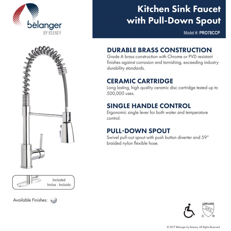 Polished Chrome Single Handle Pull-Down Kitchen Faucet with Spray