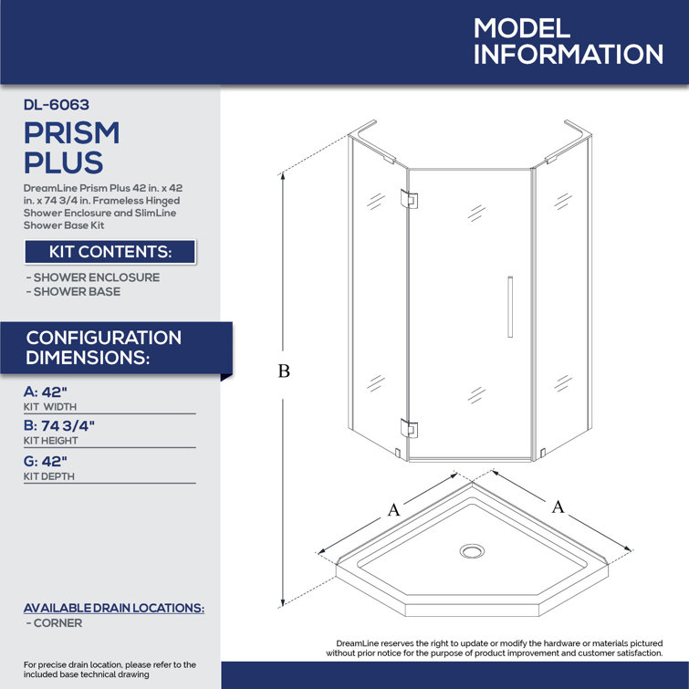 Prism Plus 42" Frameless Neo-Angle Shower Enclosure with Clear Glass