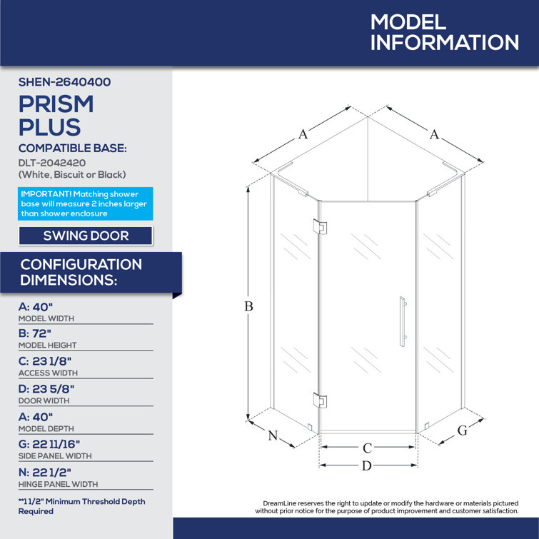 Prism Plus 42" Frameless Neo-Angle Shower Enclosure with Clear Glass