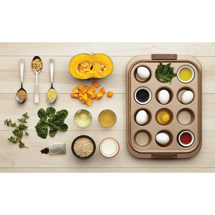 Bronze Nonstick 12-Cup Muffin Pan with Silicone Grips