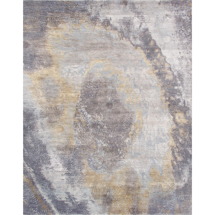 Cosmo Hand-Knotted Silk & Wool Abstract Gray 9'1" x 12'1" Area Rug