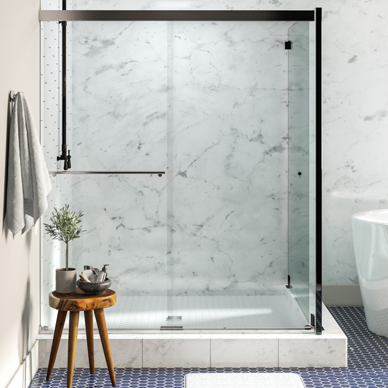 Anodized Dark Bronze Frameless Sliding Shower Door with Crystal Clear Glass