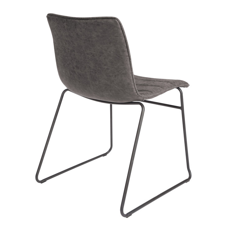 Charcoal Faux Leather Upholstered Stackable Side Chair with Metal Frame