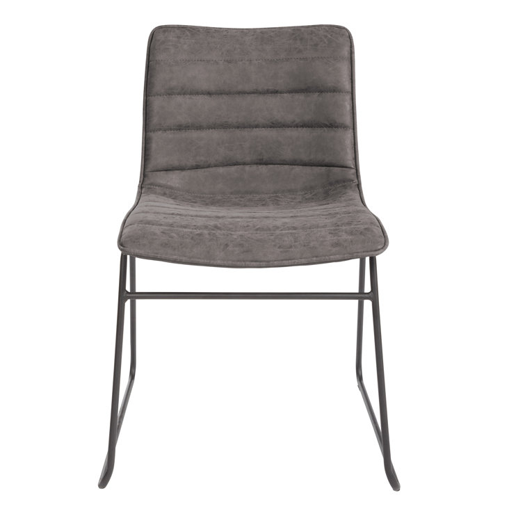 Charcoal Faux Leather Upholstered Stackable Side Chair with Metal Frame