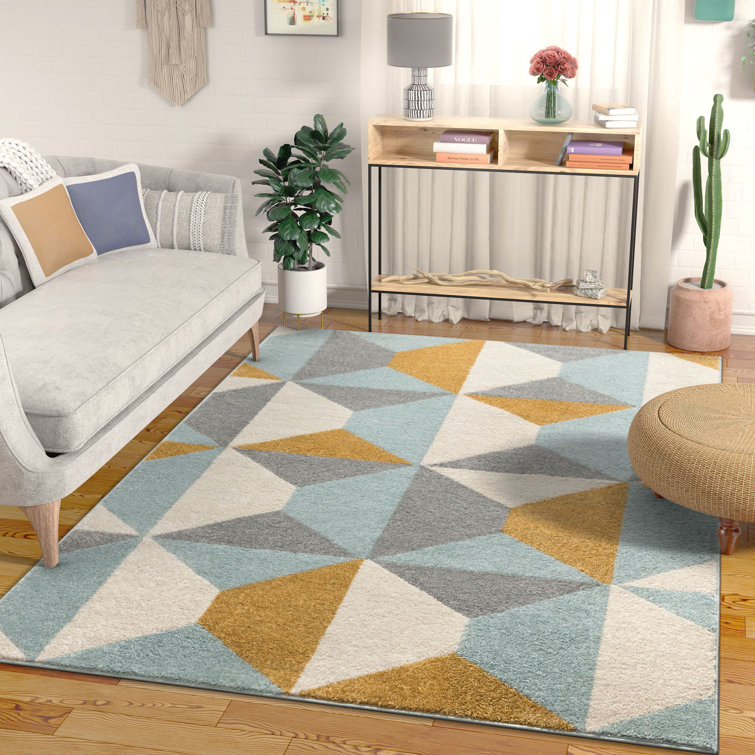 Geometric Gold Elegance Synthetic Area Rug, 3'11" x 5'3"