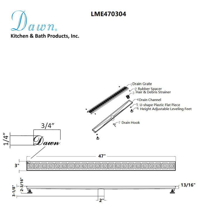 Mamore River Series 47 Inch Long Stainless Steel Linear Floor Shower Drain