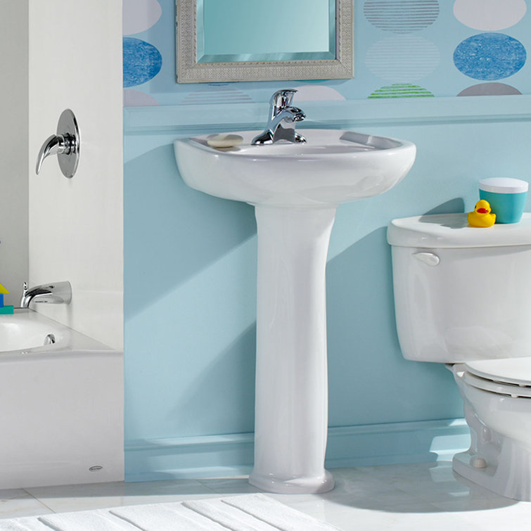 White Ceramic Pedestal Bathroom Sink with Overflow