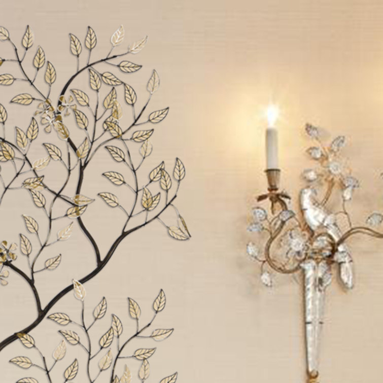 Golden Filigree Metal Wall Art with Branch Design
