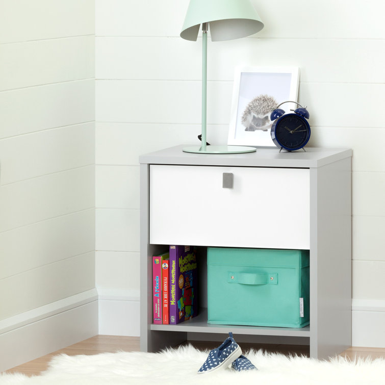 Soft Gray and White 1-Drawer Kids' Nightstand