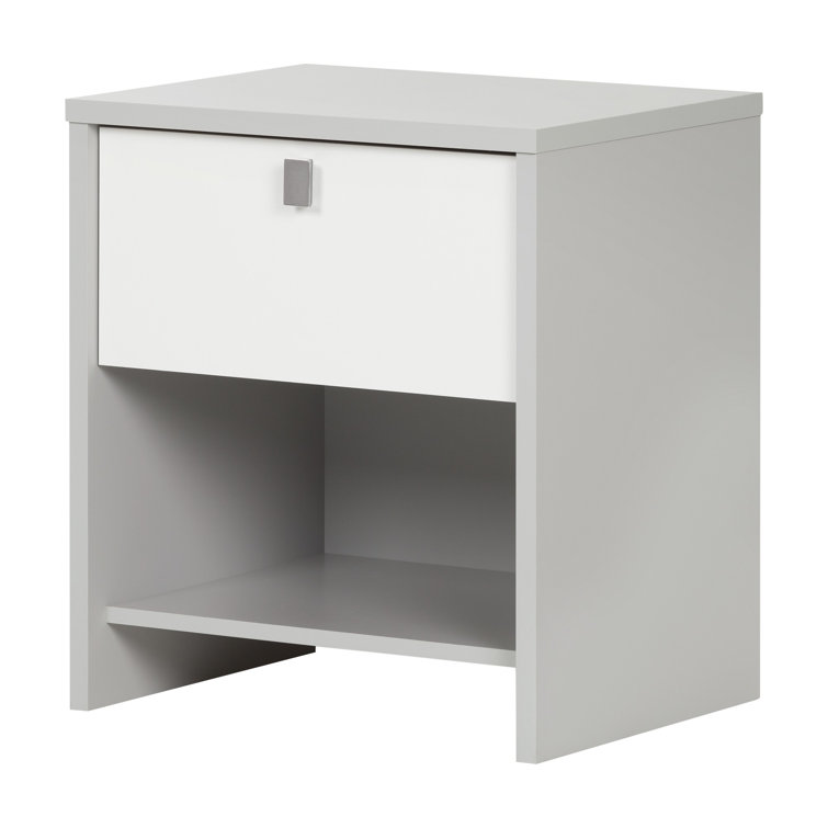 Soft Gray and White 1-Drawer Kids' Nightstand