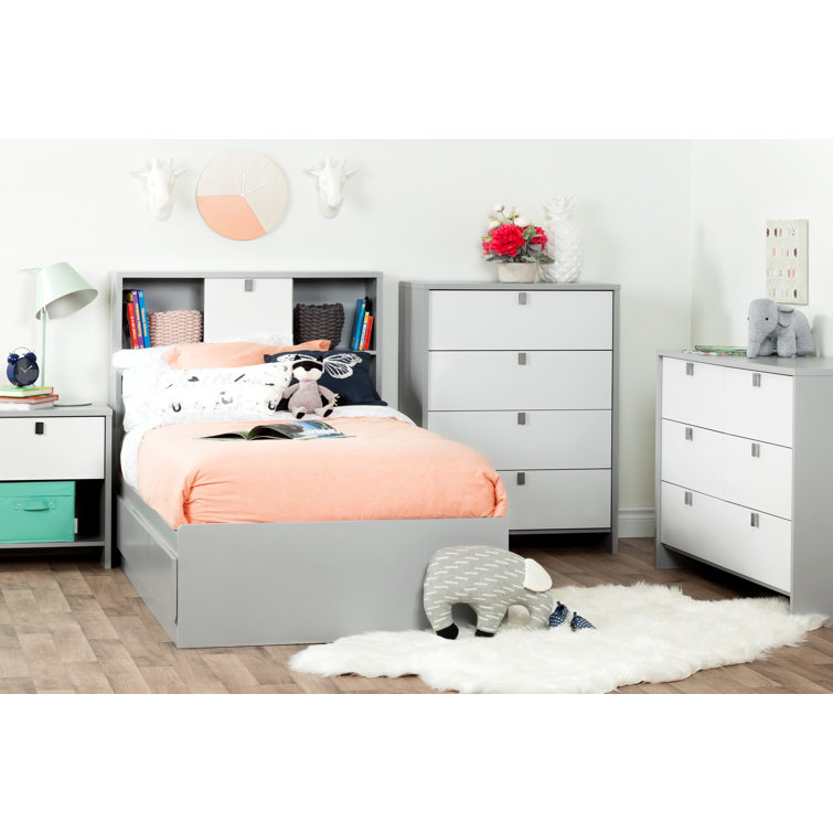 Soft Gray and White 1-Drawer Kids' Nightstand