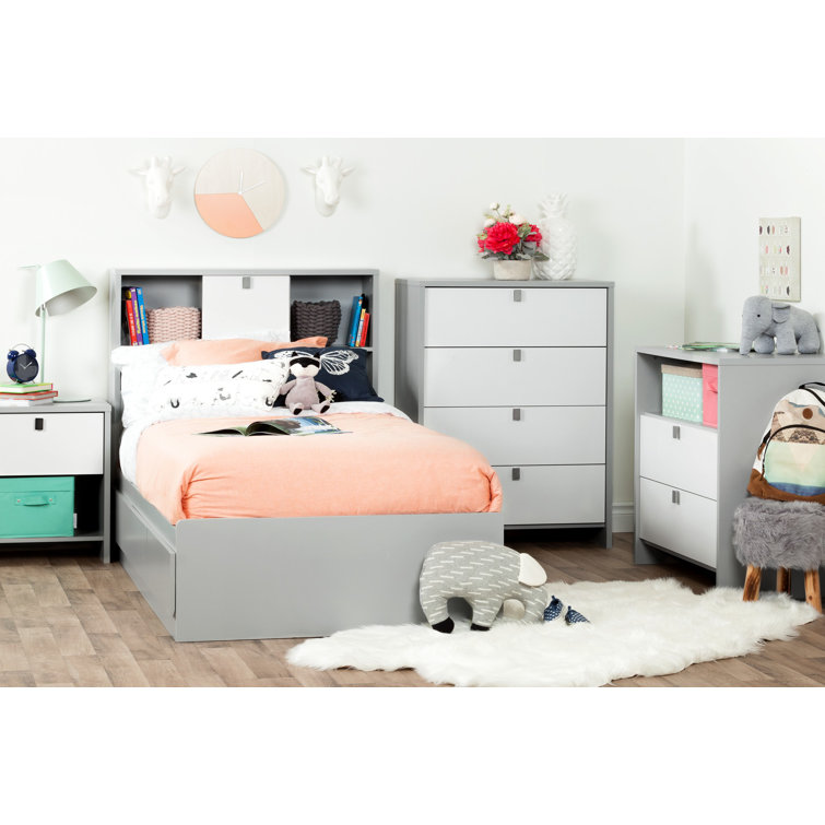 Soft Gray and White 1-Drawer Kids' Nightstand