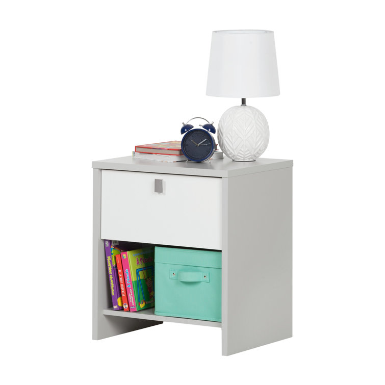 Soft Gray and White 1-Drawer Kids' Nightstand