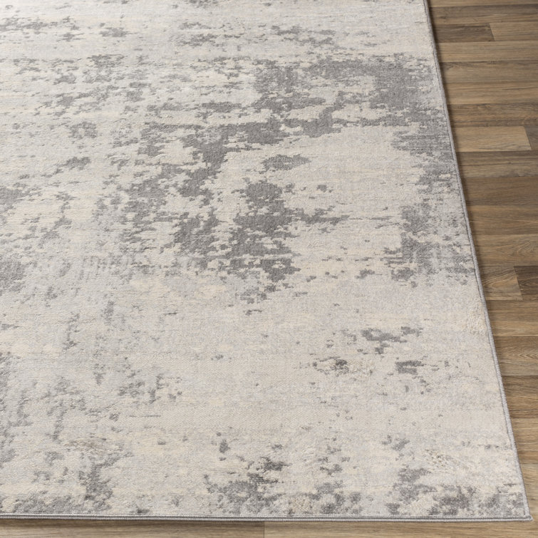 Square Gray and Beige Wool Abstract Rug