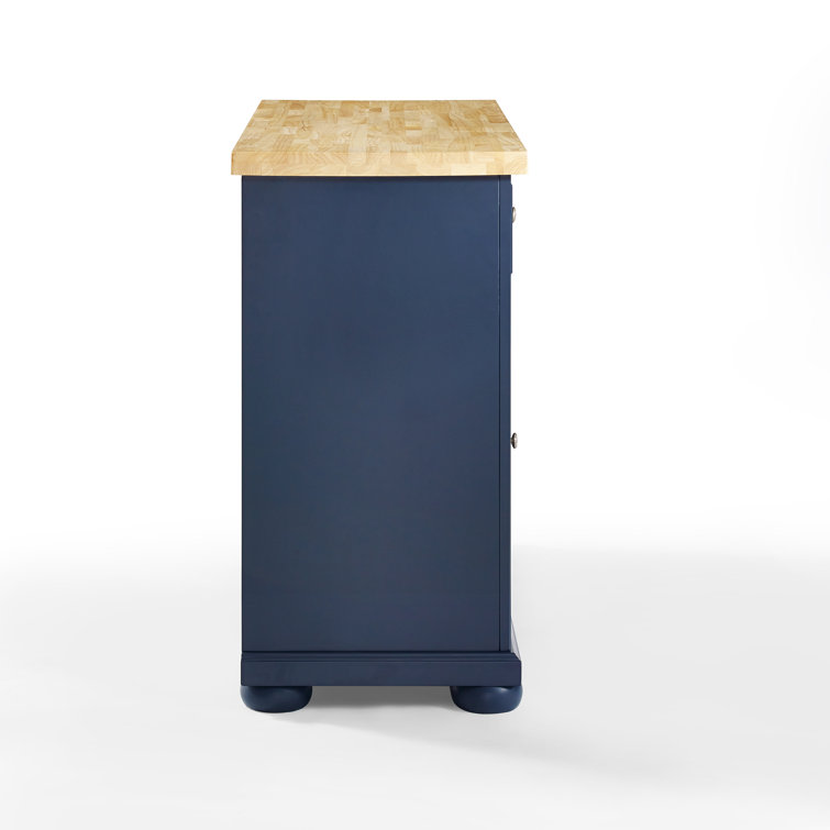 Navy Solid Wood Butcher Block Kitchen Island with Storage
