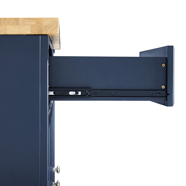 Navy Solid Wood Butcher Block Kitchen Island with Storage