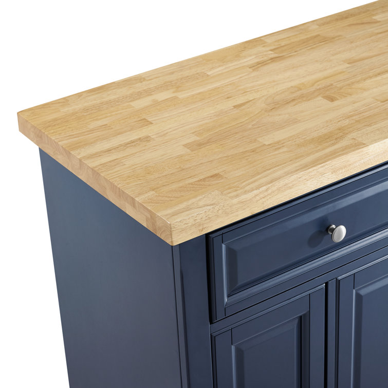 Navy Solid Wood Butcher Block Kitchen Island with Storage