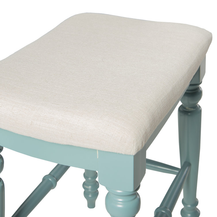 Marino Elegant Blue Wood Backless Counter Stool with Padded Seat