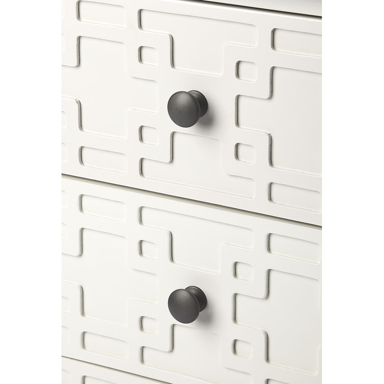 Glossy White Bayur Wood 3-Drawer Geometric Accent Chest