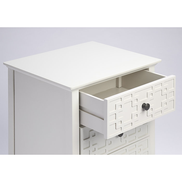 Glossy White Bayur Wood 3-Drawer Geometric Accent Chest