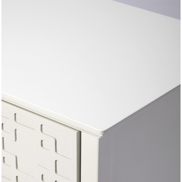 Glossy White Bayur Wood 3-Drawer Geometric Accent Chest