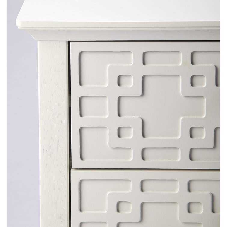 Glossy White Bayur Wood 3-Drawer Geometric Accent Chest